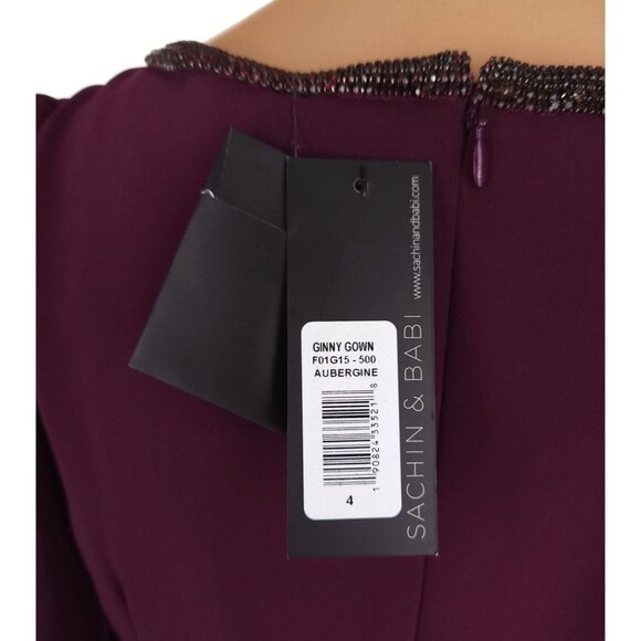 Sachin & Babi Ginny Crystal-trimmed Crepe Gown Size 4 Plum $695 - Picture 13 of 14